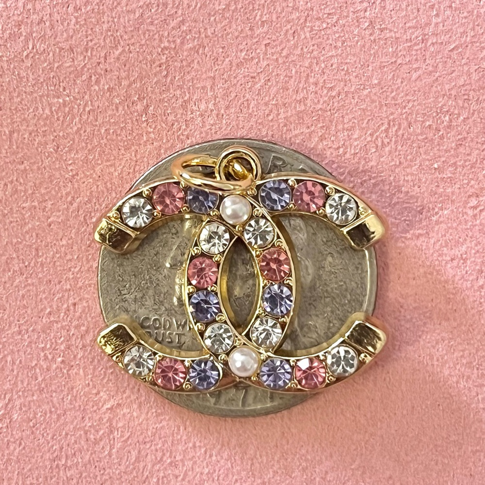 Gold Chanel Charm with Pink, Purple and Pearl Accents - Picture 9 of 10